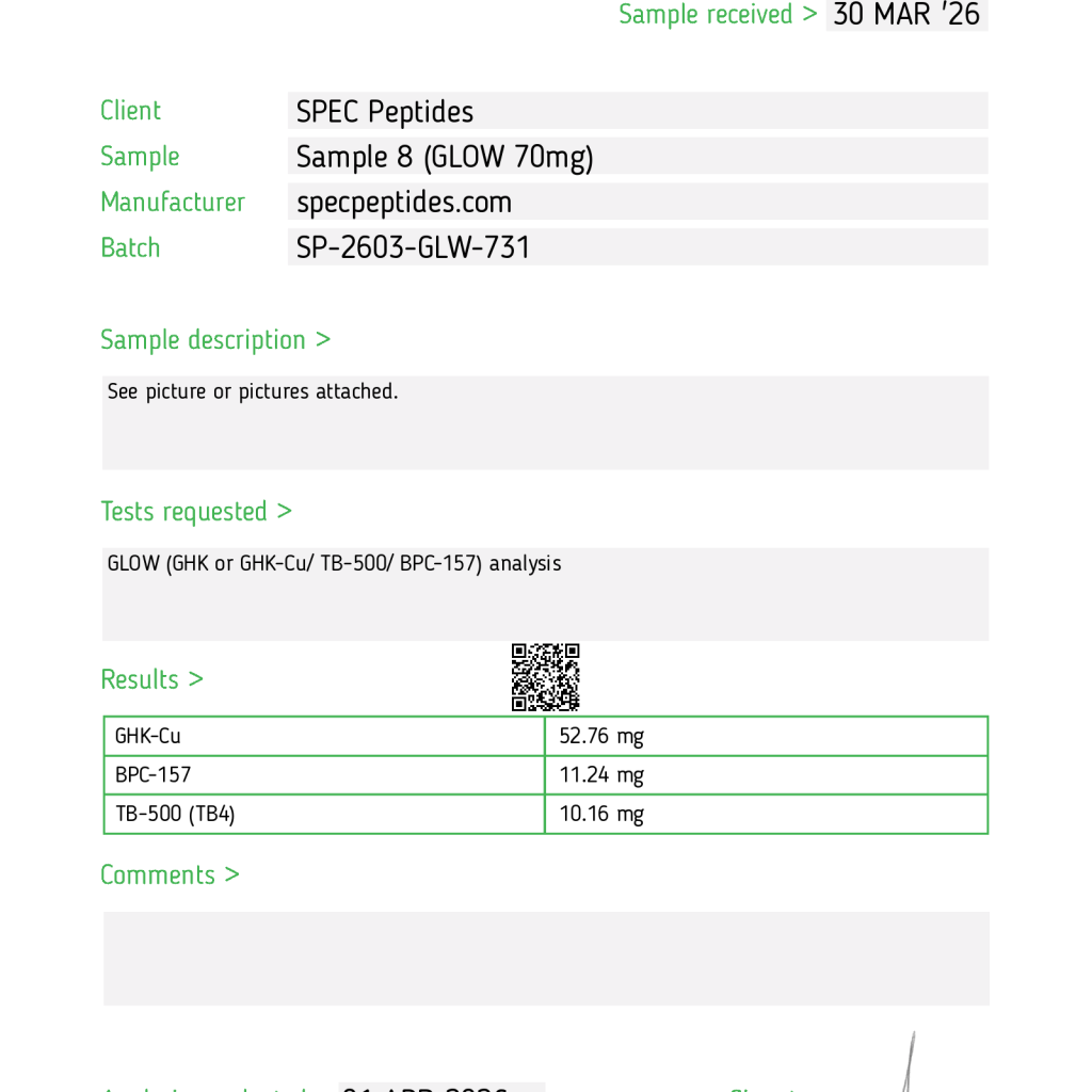 SPEC Peptides Glow 70mg COA