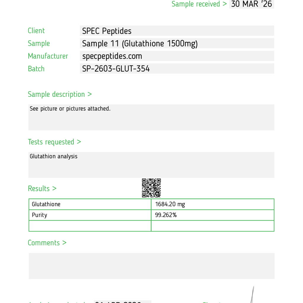 SPEC Peptides Glutathione 1500mg COA