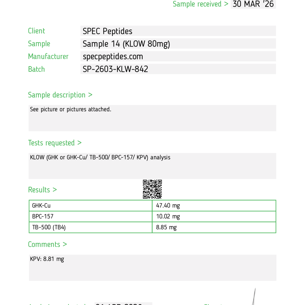 SPEC Peptides KLOW 80mg COA