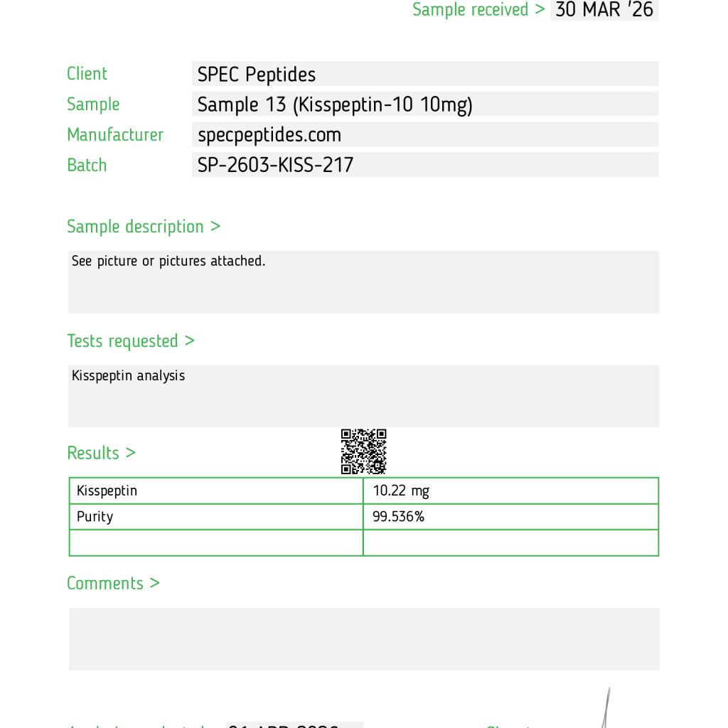 SPEC Peptides Kisspeptin-10 10mg COA