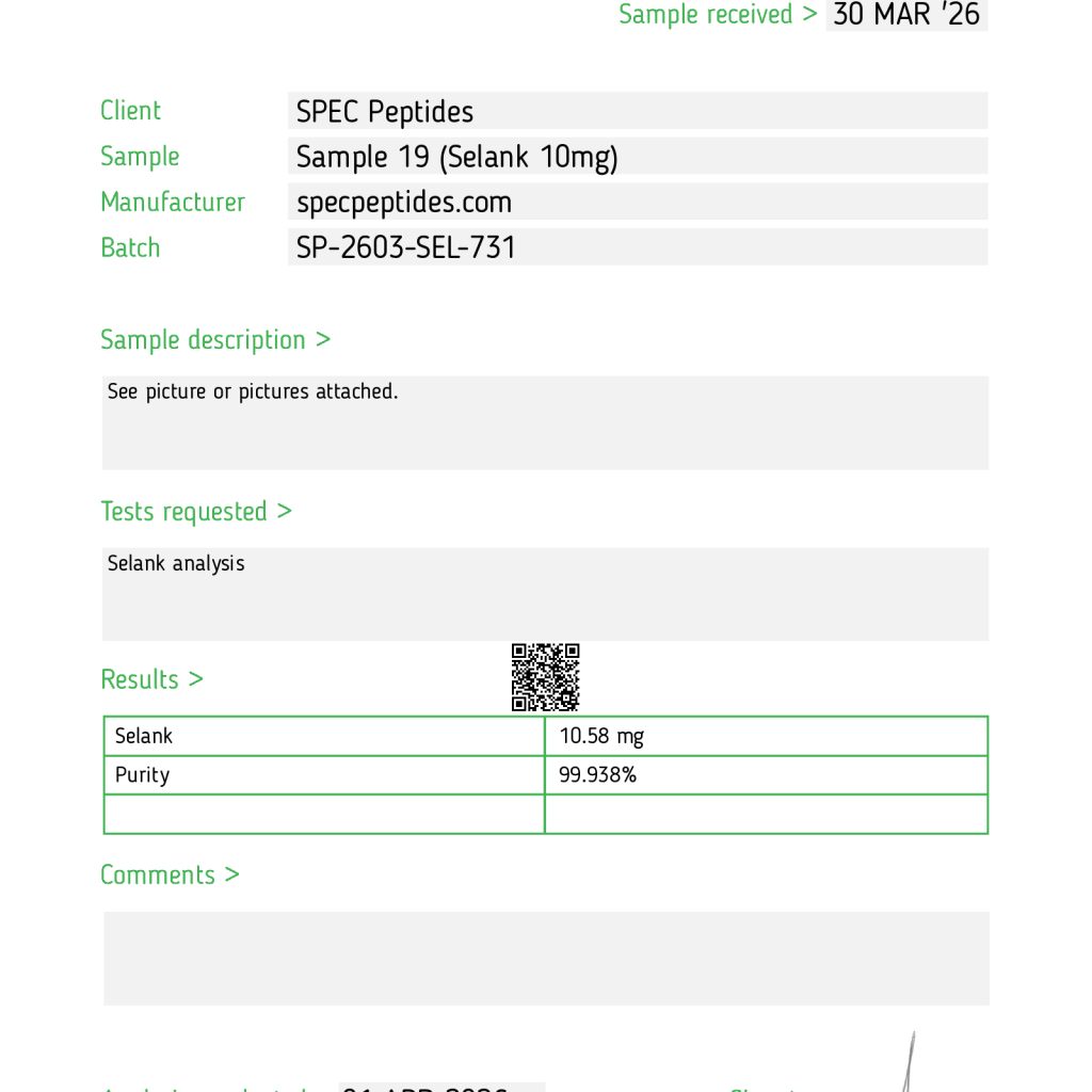 SPEC Peptides Selank 10mg COA