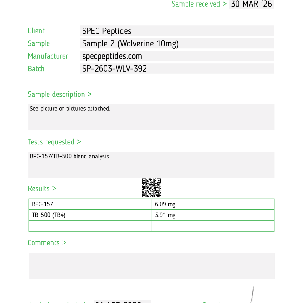 SPEC Peptides Wolverine 10mg COA